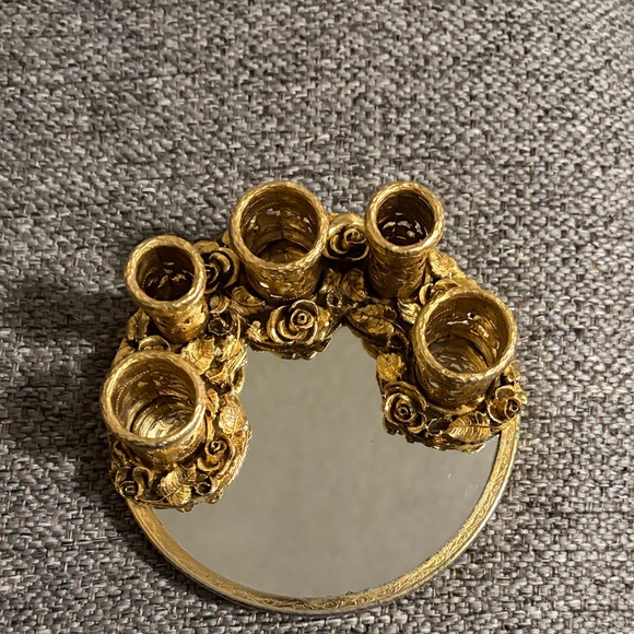 Vintage Matson Gold-Tone vanity tray with lipstick holders 5”